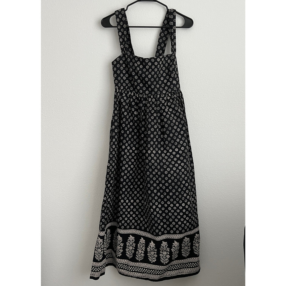J Crew Squareneck Midi Dress In Block Print Size 2 Black